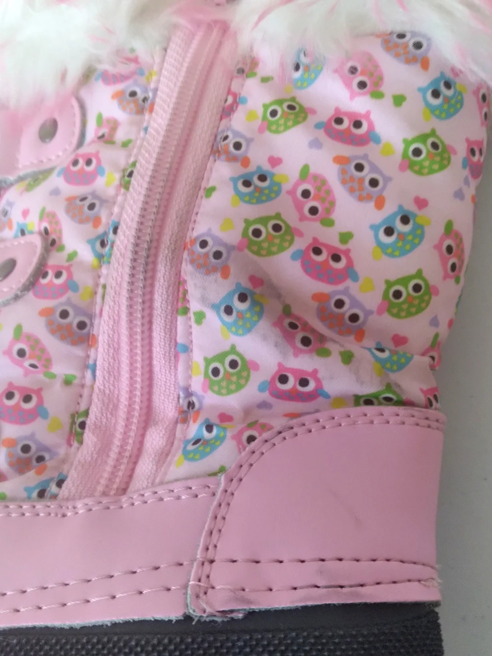 3M Thinsulate Pink Owl Kids WinterSnow Rain Boots with Faux Fur Trim